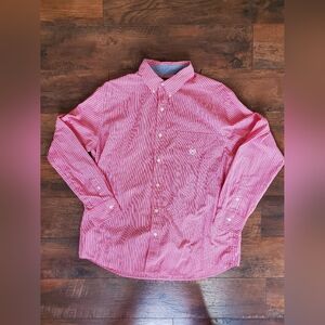 Chaps Pinstripe red and White Button Down Long Sleeve Shirt Size Large